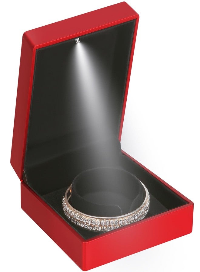 Luxury LED Light Bracelet Gift Box, Velvet Jewelry Bangle Box Storage Case Organizer Holder for Wedding, Engagement, Proposal, Birthday and Anniversary (Red)