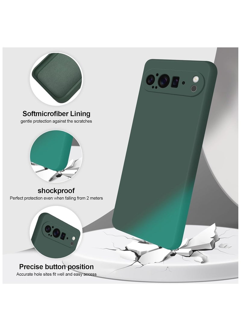 Google Pixel 9 Liquid Gel Rubber Bumper Case with Soft Microfiber Lining Cushion Slim Hard Shell Shockproof Protective Cover for Google Pixel 9 5G 2024 Green  - Image 2