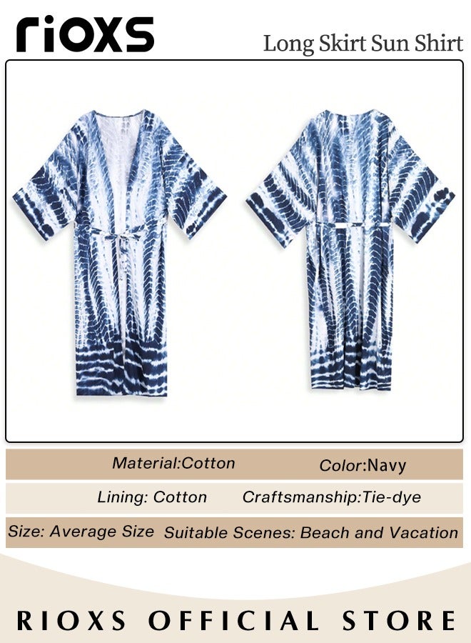 RIOXS Women's Summer Fashion Printed Print Kimono Casual Open Front Cover up Long Cardigan Loose Beach Swimsuit Cover up  - Image 4