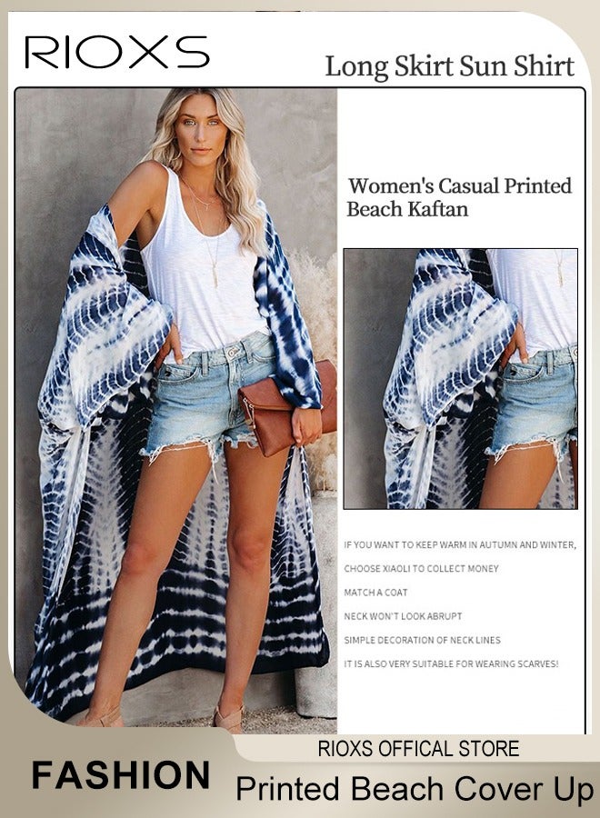 RIOXS Women's Summer Fashion Printed Print Kimono Casual Open Front Cover up Long Cardigan Loose Beach Swimsuit Cover up  - Image 3