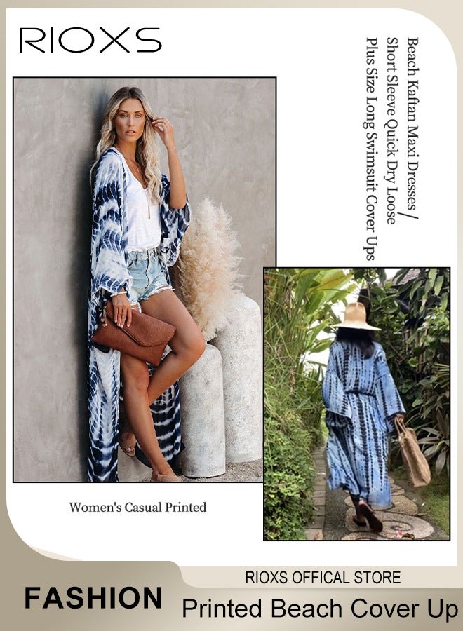 RIOXS Women's Summer Fashion Printed Print Kimono Casual Open Front Cover up Long Cardigan Loose Beach Swimsuit Cover up  - Image 2