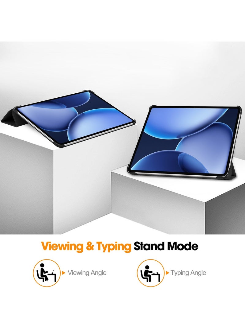حافظة لجهاز OnePlus Pad 3/Pad 2 Pro بحجم 13.2 بوصة 2025 حافظة ذكية قابلة للطي بزاوية متعددة قاعدة صلبة جلدية ذكية مع خاصية النوم/الاستيقاظ/حافظة رفيعة للجهاز اللوحي (أسود) - Image 3