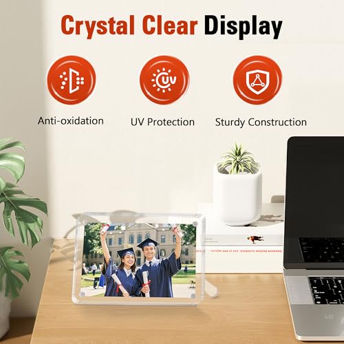 FIXSMITH 4x6 Acrylic Picture Frames 2 Pack, Clear Picture Frame with Stand, Magnetic Acrylic Photo Frames for Tabletop Display Horizontally or Vertically, Acrylic Floating Frame for Home Office - Image 5