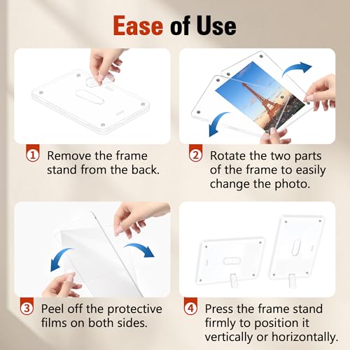 FIXSMITH 4x6 Acrylic Picture Frames 2 Pack, Clear Picture Frame with Stand, Magnetic Acrylic Photo Frames for Tabletop Display Horizontally or Vertically, Acrylic Floating Frame for Home Office - Image 3