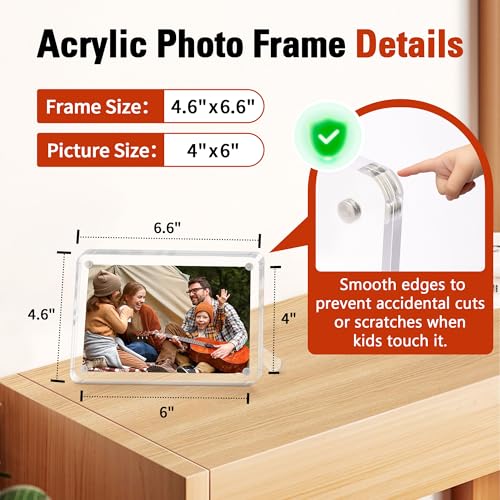 FIXSMITH 4x6 Acrylic Picture Frames 2 Pack, Clear Picture Frame with Stand, Magnetic Acrylic Photo Frames for Tabletop Display Horizontally or Vertically, Acrylic Floating Frame for Home Office - Image 2