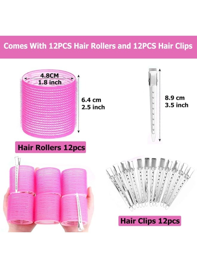 24Pcs Jumbo Hair Rollers Set 12 Pcs Hair Rollers And 12 Pcs Stainless Steel Duckbill Clips - Image 2