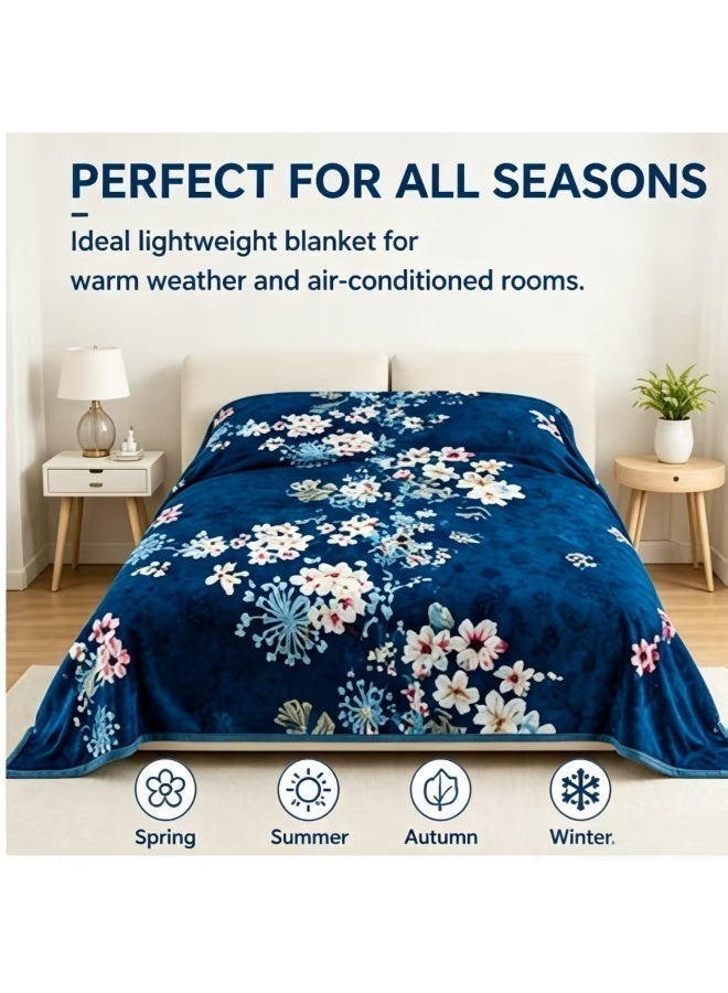 Dark Blue floral Pattern Blanket, Naps Blankets，Comfortable and breathable. Size: 160x220cm. Suitable for living room, sofa, bedroom, and home décor. - Image 4