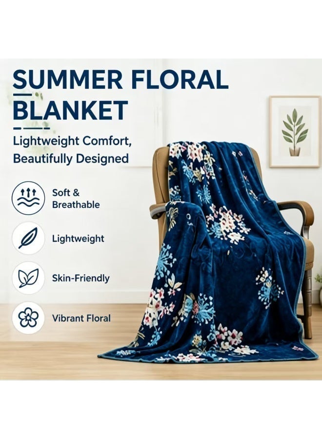 Dark Blue floral Pattern Blanket, Naps Blankets，Comfortable and breathable. Size: 160x220cm. Suitable for living room, sofa, bedroom, and home décor. - Image 5