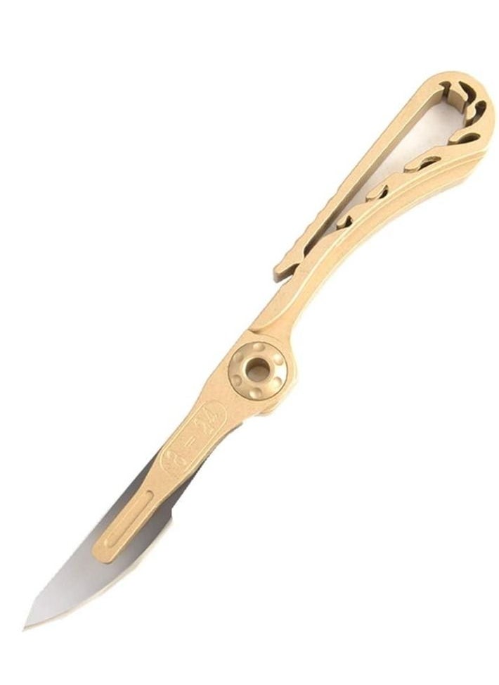 KASTWAVE - Mini Brass Pocket Knife EDC Utility Knife with 10 Extra Replaceable Blades, Portable Sharp Folding Knife with Back Clip - Image 1