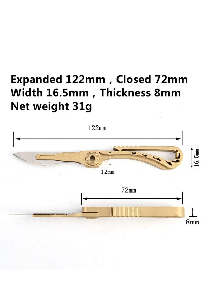KASTWAVE - Mini Brass Pocket Knife EDC Utility Knife with 10 Extra Replaceable Blades, Portable Sharp Folding Knife with Back Clip - Image 1