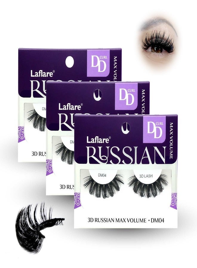 Laflare 3D False Eyelashes Russian Max Volume Strip Lashes | Fluffy, Wispy, Lightweight | Faux Mink Eyelashes Extension D Curl Wispy Handmade Soft Reusable 3 Packs Value Combo. (FDM04X3C) - Image 1