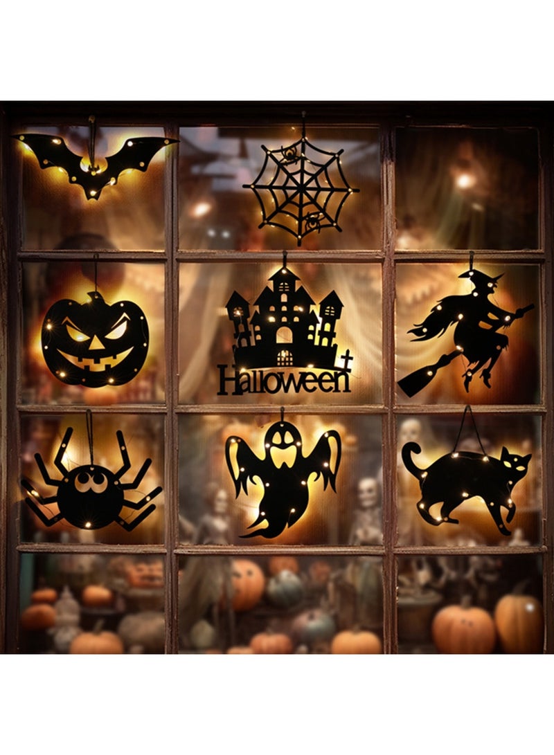 Halloween Decoration Hanging Lights 1 Pack , Bat/Spider Web/ Spooky/Castle/ Black Cat/Witch/Ghost LED Decoration Hanging Light Window Cling Hallo ween Light, Halloween Party Indoor Decor - Image 1