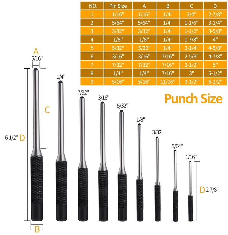 LFSEMINI Pin Punch Set, 14pcs Removing Repair Tools, including Universal Block, Pin Punches and Hammer(Pin Punches and Block) - Image 2