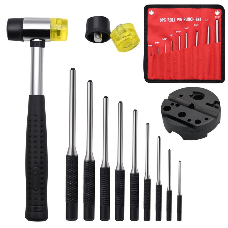 LFSEMINI Pin Punch Set, 14pcs Removing Repair Tools, including Universal Block, Pin Punches and Hammer(Pin Punches and Block) - Image 1