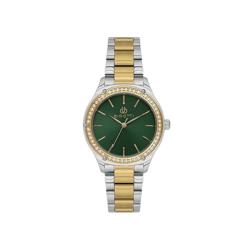 Bigotti Quotidiana Silver and Gold Stainless Steel Watch for Women BG.1.10658-3 - Dark Green Sunray Dial, 34mm Case, Japanese Quartz, 30M Water Resistant, Mineral Glass - Image 1