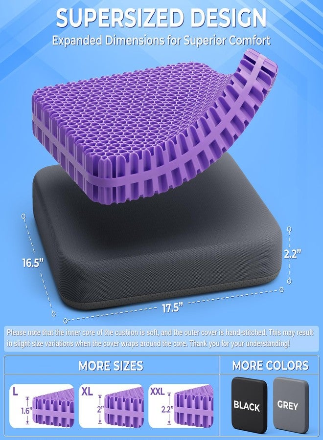 TushGuard وسادة مقعد جل توش جارد للجلوس لفترات طويلة، وسادة كرسي تبريد سميكة بحجم XXL لكراسي المكتب والكراسي المتحركة ومقاعد السيارات، وسادة جل قابلة للتهوية مع غطاء مانع للانزلاق (كبير جدًا، رمادي) - Image 3