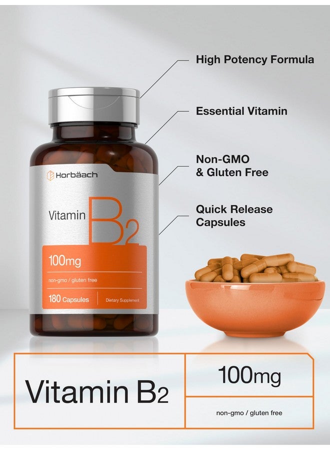 Horbäach Vitamin B-2 100mg | 180 Capsules | Non-GMO & Gluten Free Supplement | Vitamin B2 Riboflavin - Image 4