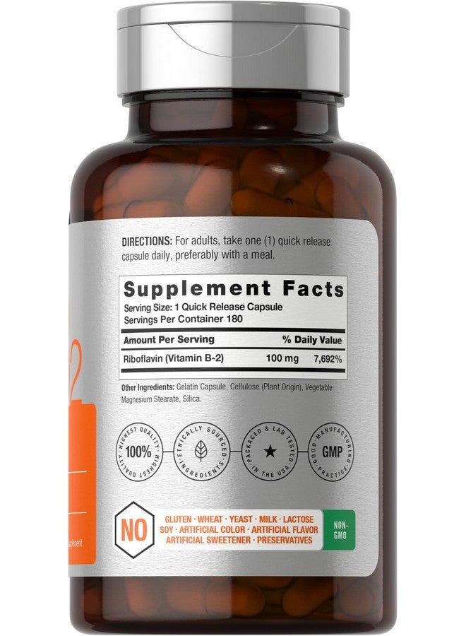 Horbäach Vitamin B-2 100mg | 180 Capsules | Non-GMO & Gluten Free Supplement | Vitamin B2 Riboflavin - Image 2