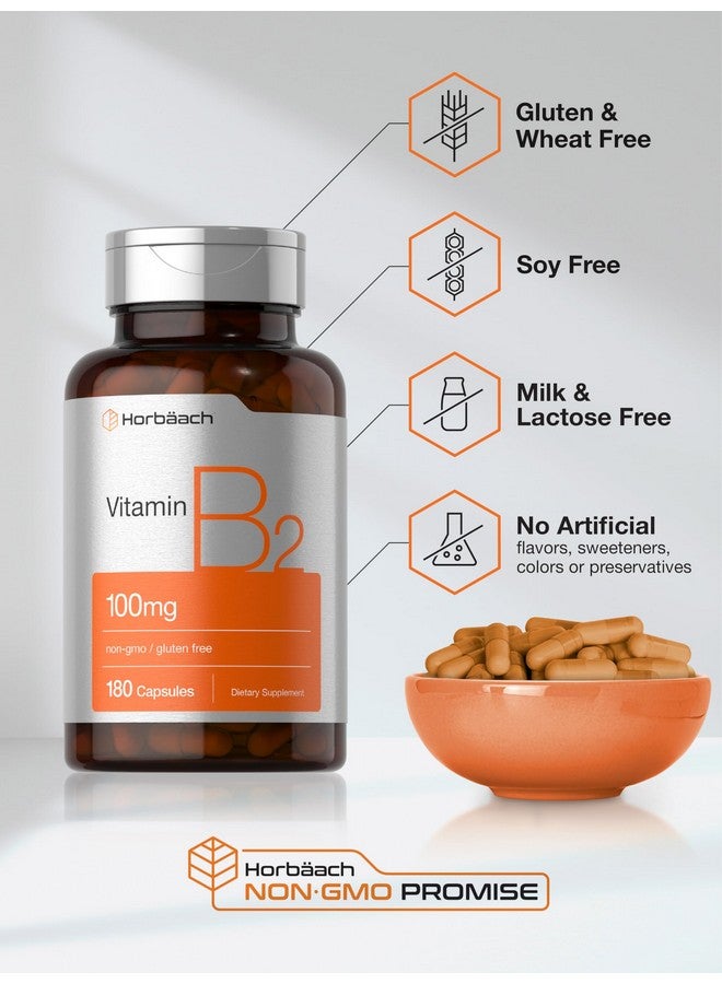 Horbäach Vitamin B-2 100mg | 180 Capsules | Non-GMO & Gluten Free Supplement | Vitamin B2 Riboflavin - Image 5