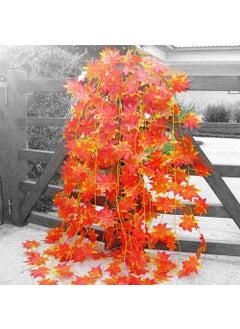 LOGRO Logro Pack of 8pcs Artificial Hanging VinesBells Approx Length 7 feet Set of 08pcs Orange Maple Leaves  - Image 1