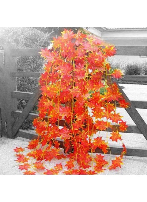 Logro Pack of 8pcs Artificial Hanging VinesBells Approx Length 7 feet Set of 08pcs Orange Maple Leaves