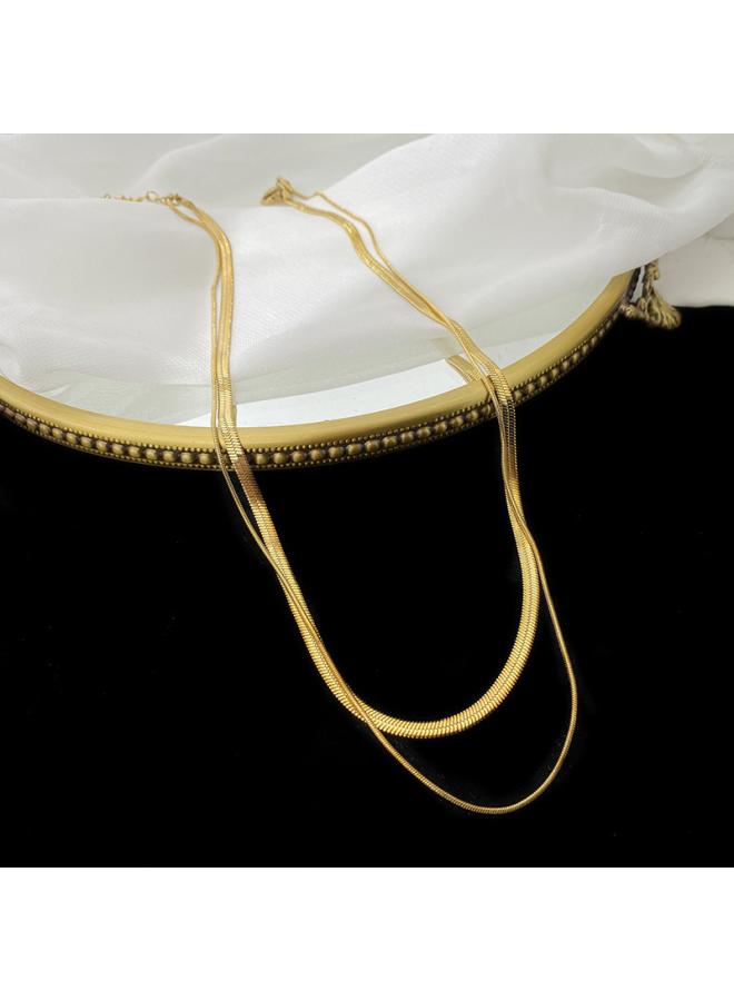 European And American Fashionable Retro Double Layer Snake Bone Stacked Titanium Steel Bag K Gold Short Titanium Steel Necklace Clavicle Chain For Women
