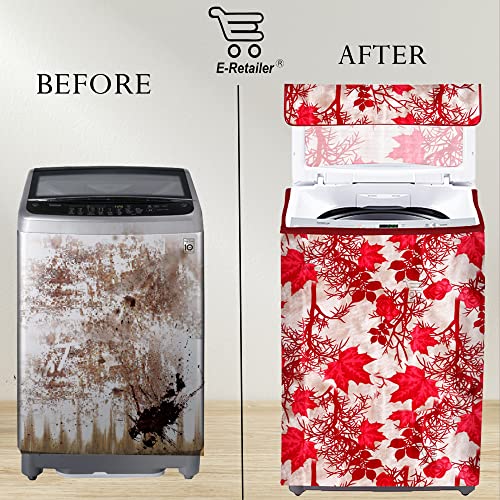 E-Retailer Washing Machine Cover for Top Load 5kg to 7.5kg | Light Weight Dustproof Cover with Zip Enclosure | Floral Fully Automatic Washer Protector for Indoor Outdoor Use | Size 23x23x35 Inch - Image 4