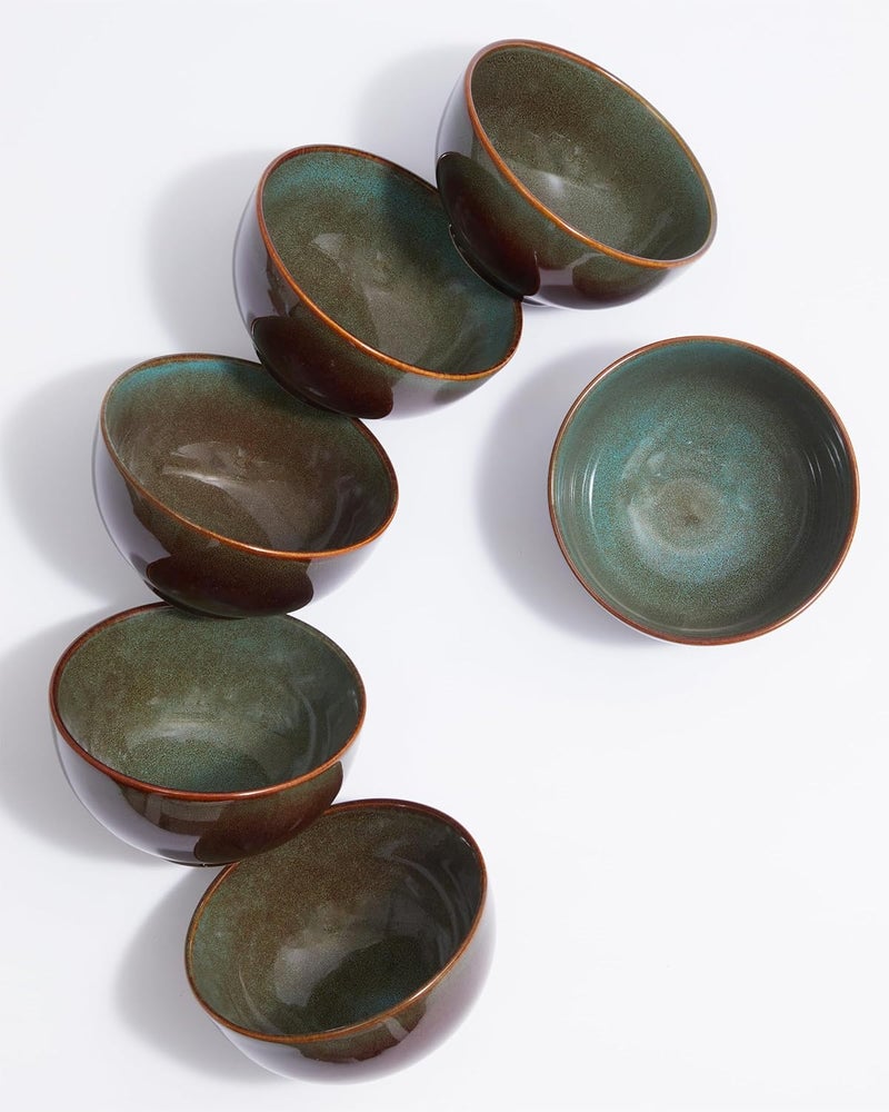 Pokini Stoneware Cereal Bowls Set of 6 22 Oz Soup Bowls Set for Cereal Soup Snacks Modern Kitchen Bowls for Meal Dishwasher  Microwave SafeBrown and Green - Image 1