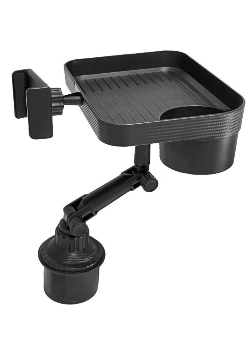 دينكس صينية حامل الأكواب في السيارة - حامل طعام وشراب قابل للتعديل 2 في 1 مع حامل الهاتف، دوران بزاوية 360 درجة، باللون الأسود - Image 1