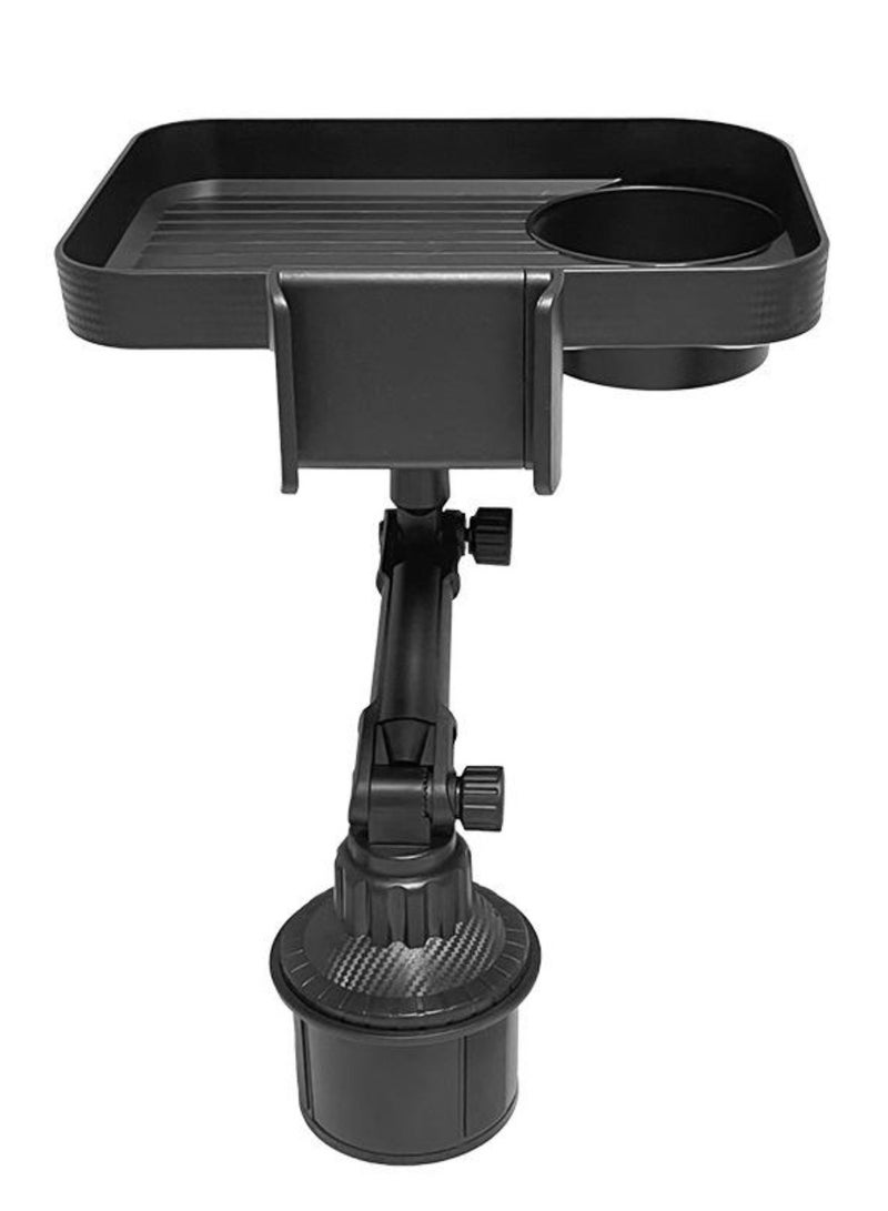 دينكس صينية حامل الأكواب في السيارة - حامل طعام وشراب قابل للتعديل 2 في 1 مع حامل الهاتف، دوران بزاوية 360 درجة، باللون الأسود - Image 2