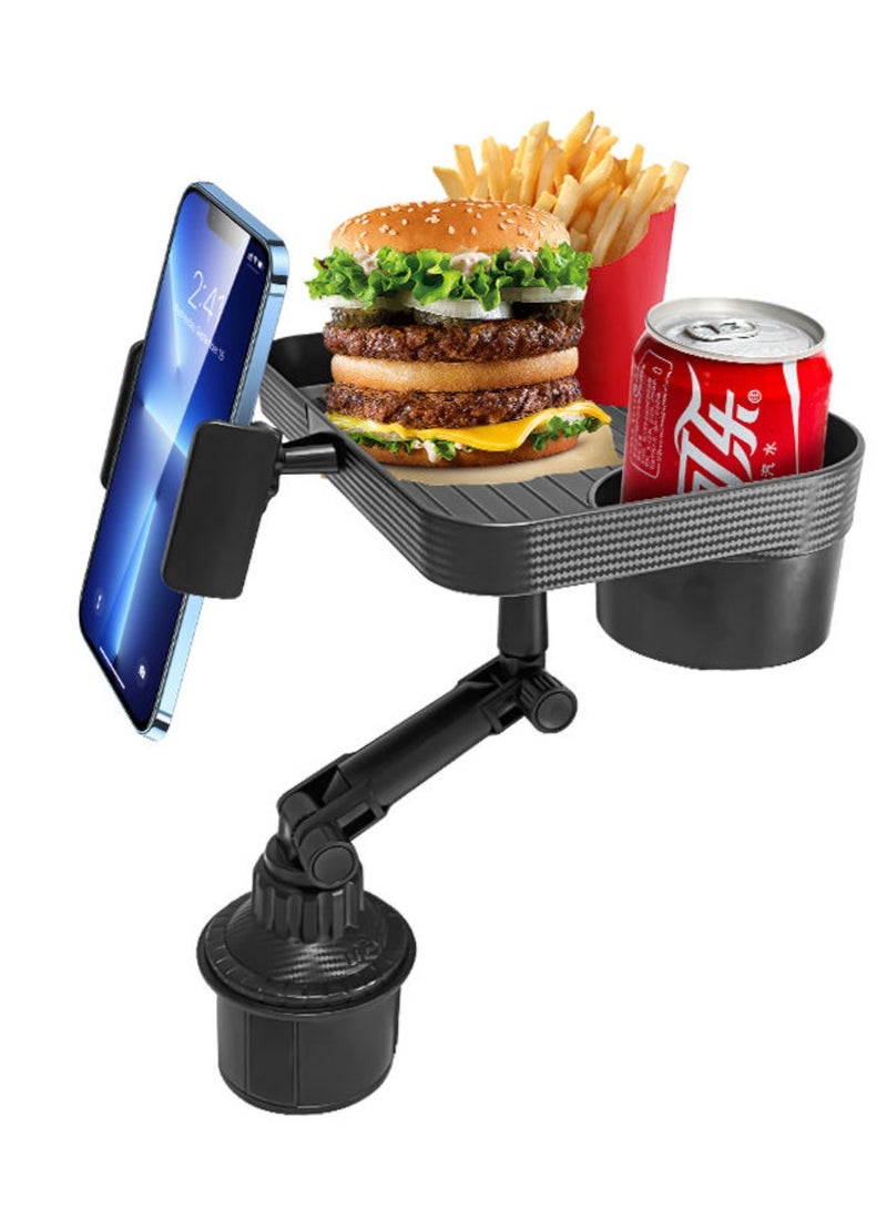 دينكس صينية حامل الأكواب في السيارة - حامل طعام وشراب قابل للتعديل 2 في 1 مع حامل الهاتف، دوران بزاوية 360 درجة، باللون الأسود - Image 3