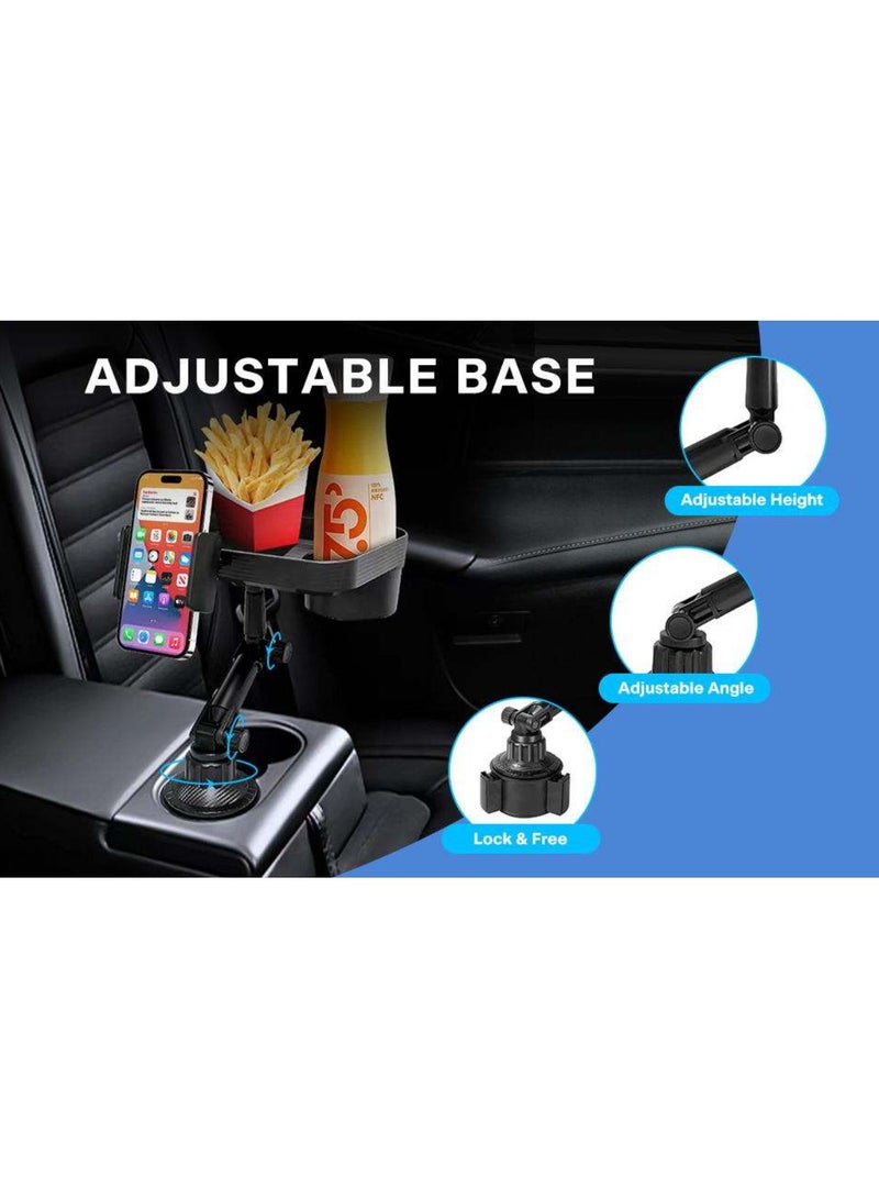 دينكس صينية حامل الأكواب في السيارة - حامل طعام وشراب قابل للتعديل 2 في 1 مع حامل الهاتف، دوران بزاوية 360 درجة، باللون الأسود - Image 5