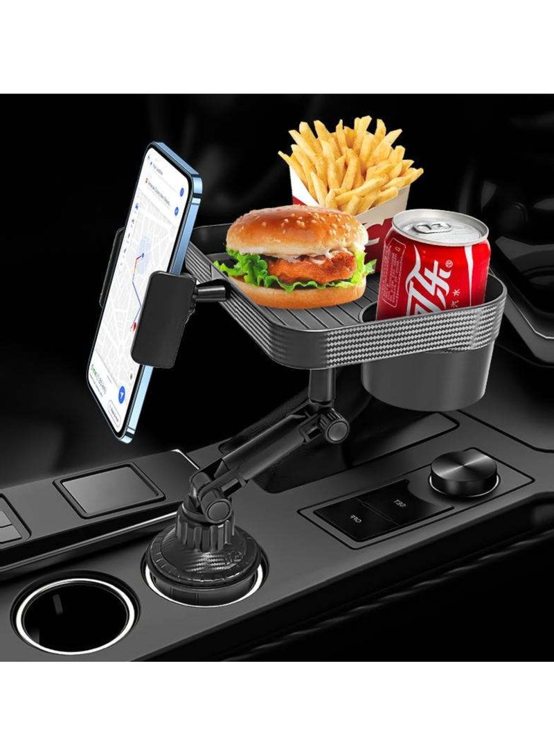 دينكس صينية حامل الأكواب في السيارة - حامل طعام وشراب قابل للتعديل 2 في 1 مع حامل الهاتف، دوران بزاوية 360 درجة، باللون الأسود - Image 4