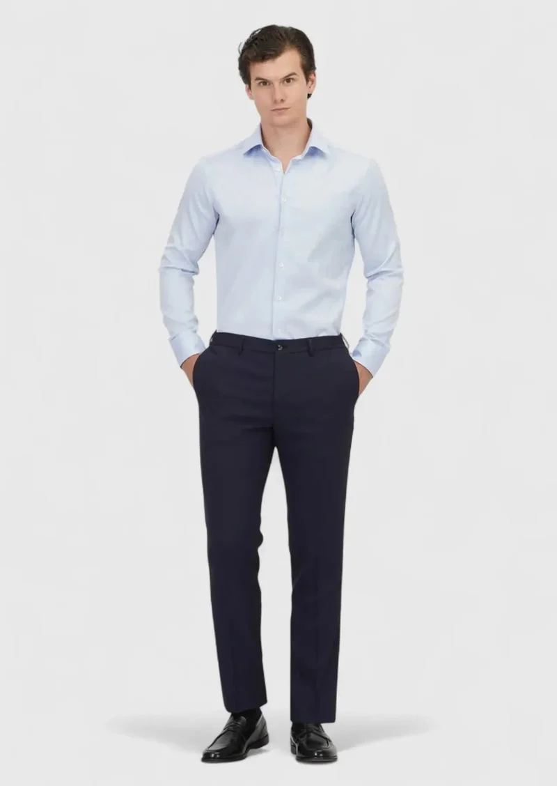 رامسي بنطال كلاسيكي مريح من الصوف الخالص ١٠٠٪، لون أزرق داكن