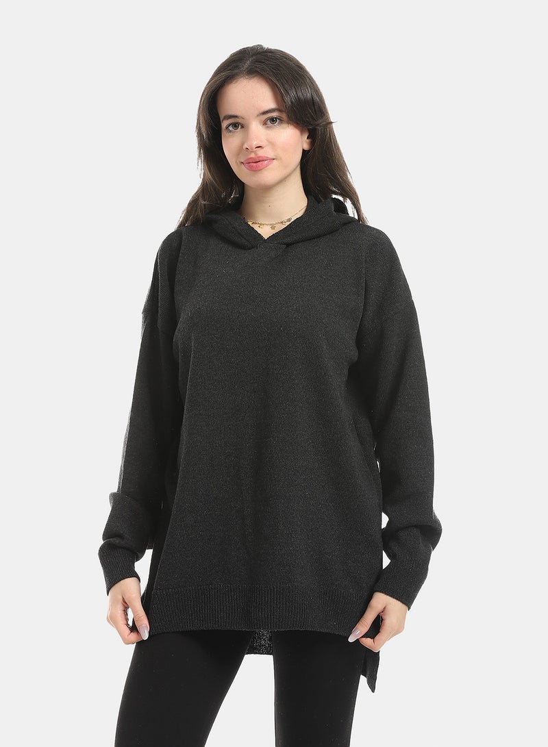 Andora High-Low Hips Slip On Oversize Hooded Pullover_Grey - Image 1