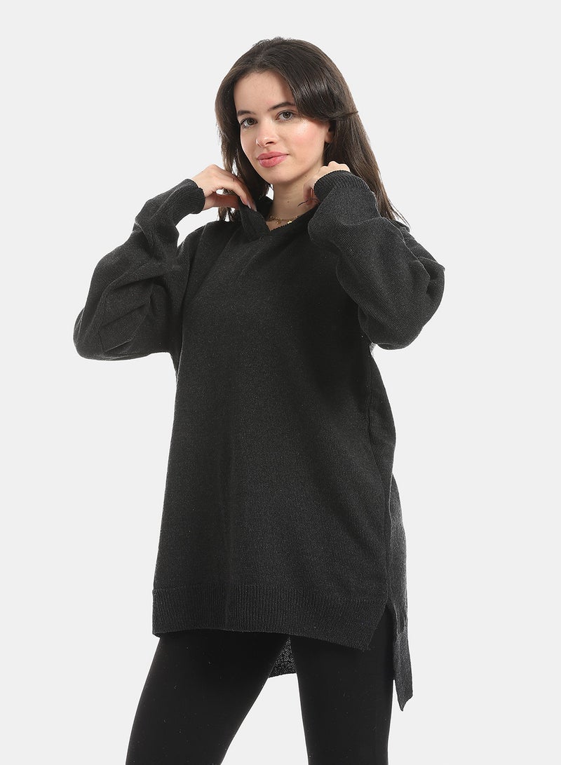 Andora High-Low Hips Slip On Oversize Hooded Pullover_Grey - Image 2