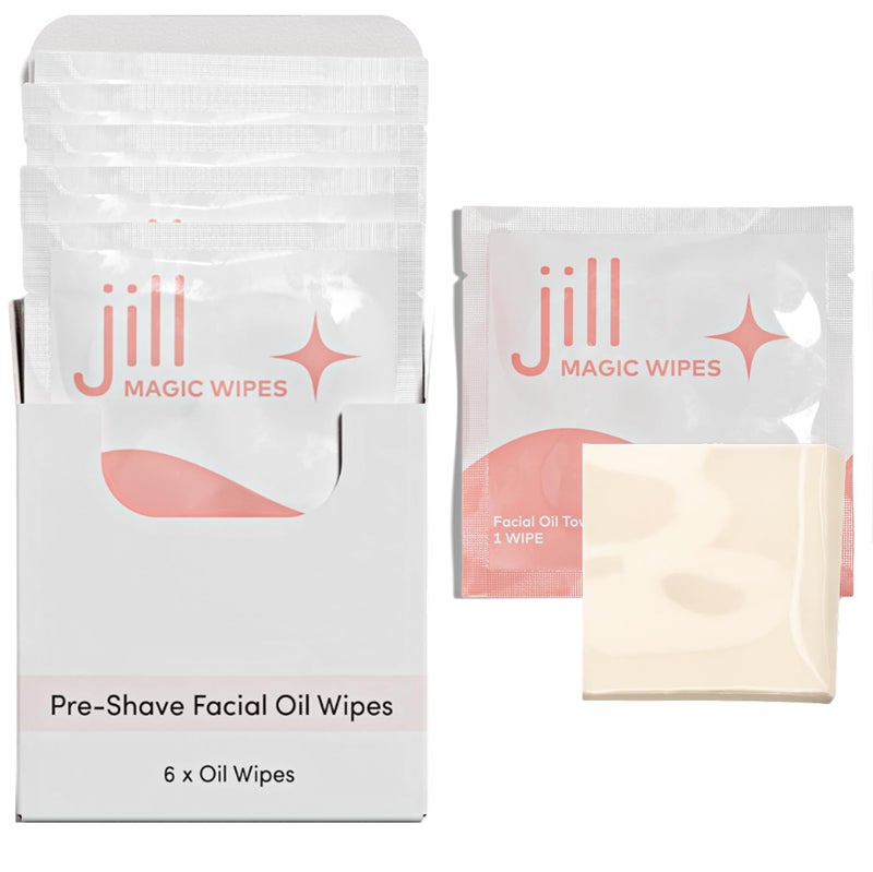 Jill Magic Wipes Dermaplane Oil Wipes for PreShave Dermaplaning Skin Prep for All Skin Types VeganFriendly Ingredients Vitamin E Argan Oil 6 Pack