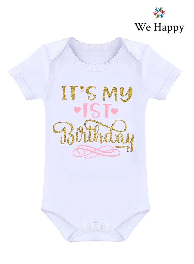 We Happy 5 Pieces Its My 1st Birthday Costume Princess Theme Dressing up Toy Baby Girl Party Fancy Wear with Tutu Skirt, Legging, Cake Topper and Floral Headband - Image 2