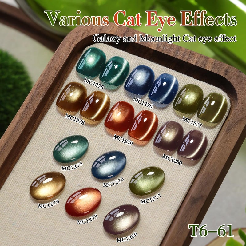 Double Rhythm Cat Eye Gel Nail Polish Set of 6 Same Color Same Bottle 0.5 Oz Shimmer Glitter with Magnet Holographic Reflective Magnetic UV Nail Polish Kit at Home (Green Navy Blue Black-T6-61) - Image 5