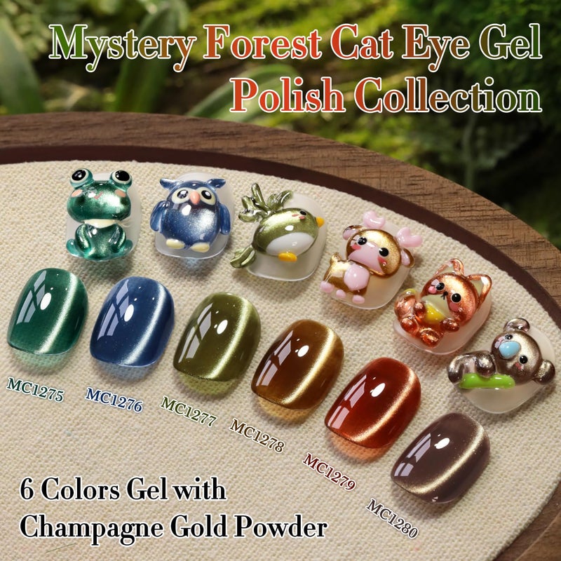 Double Rhythm Cat Eye Gel Nail Polish Set of 6 Same Color Same Bottle 0.5 Oz Shimmer Glitter with Magnet Holographic Reflective Magnetic UV Nail Polish Kit at Home (Green Navy Blue Black-T6-61) - Image 2