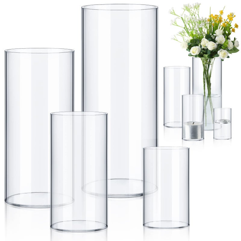 Eaasty 4 Pcs Acrylic Cylinder Flower Vases for Centerpieces Decorative Clear Vases for Floating Candles Holder Modern for Wedding Home Reception Decor 4 6 8 10 Inches Height