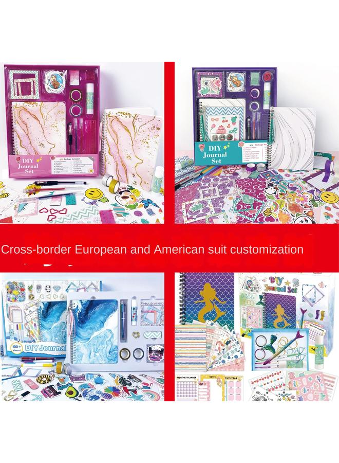 الأزرق جي دبليو DIY JOURNAL SET أرجواني دفتر يوميات مربع هدية ملصق رفيع مجموعة يوميات الأطفال - Image 1