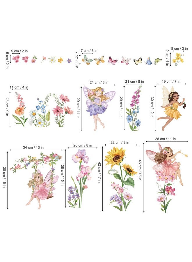 wondever Fairy Flower Wall Stickers Elves Wildflower Sunflower Peel and Stick Wall Art Decals for Girls Bedroom Kids Room Baby Nursery - Image 4