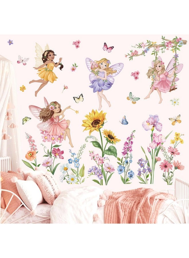 wondever Fairy Flower Wall Stickers Elves Wildflower Sunflower Peel and Stick Wall Art Decals for Girls Bedroom Kids Room Baby Nursery - Image 3