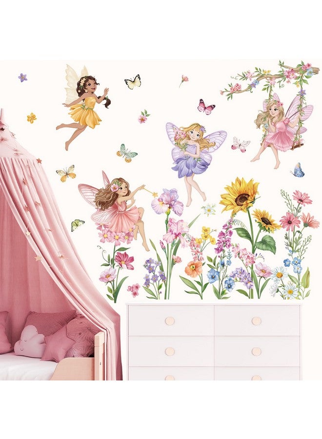 wondever Fairy Flower Wall Stickers Elves Wildflower Sunflower Peel and Stick Wall Art Decals for Girls Bedroom Kids Room Baby Nursery - Image 2