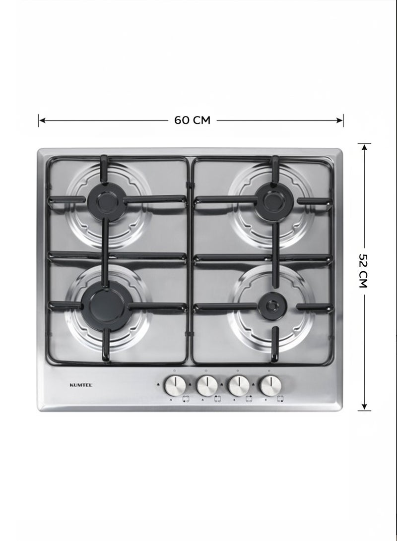 Kumtel Built-In Gas Cooker - Size 60 cm - 4 Burners - Full Safety - Turkish - Steel - M6-40BF/S - Image 3