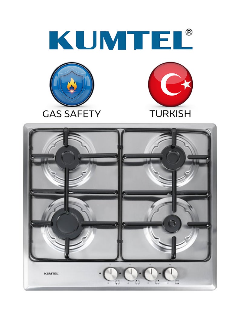 Kumtel Built-In Gas Cooker - Size 60 cm - 4 Burners - Full Safety - Turkish - Steel - M6-40BF/S - Image 1
