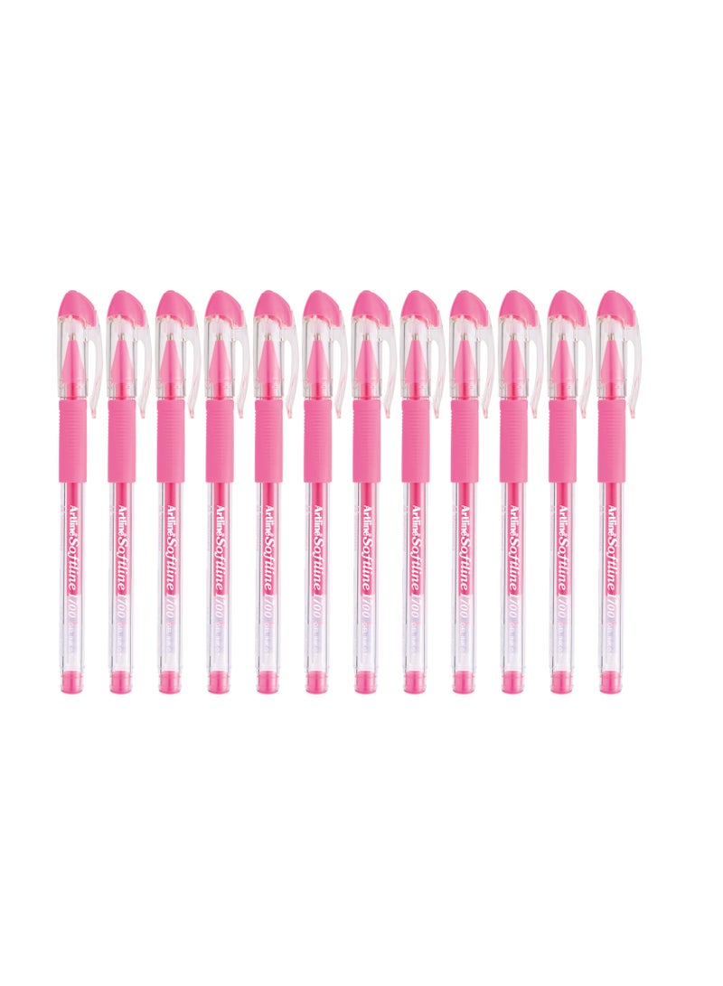 Artline 12 Pieces Pen 1700 Softline Gel Inked, Rubberized Soft Grip, Fine 0.7mm, Color:Pink-ARBN1700PI - Image 1