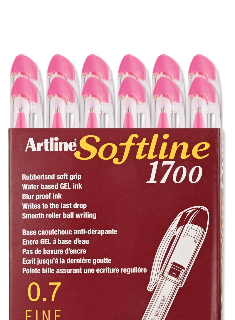 Artline 12 Pieces Pen 1700 Softline Gel Inked, Rubberized Soft Grip, Fine 0.7mm, Color:Pink-ARBN1700PI - Image 2