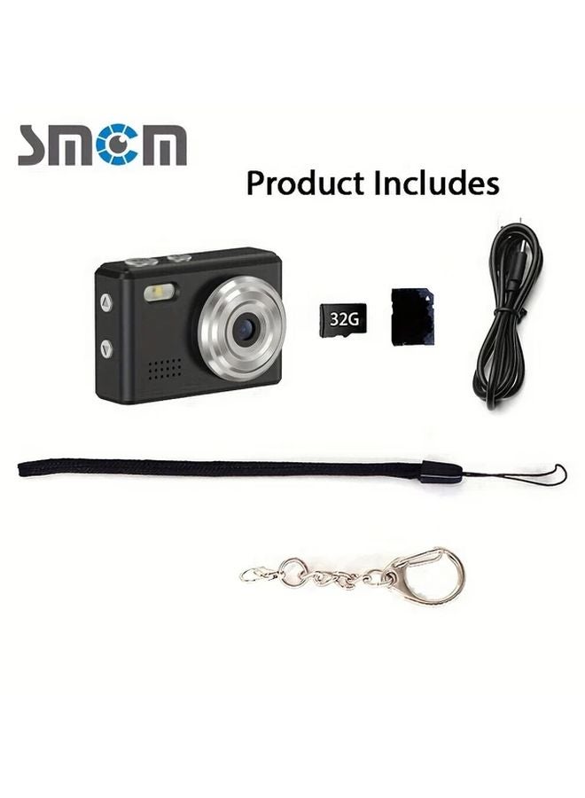 كاميرا رقمية سوداء بدقة 1080بكسل و12 ميجابكسل مزودة ببطاقة ذاكرة 32 جيجابايت وفلاش مدمج - Image 1